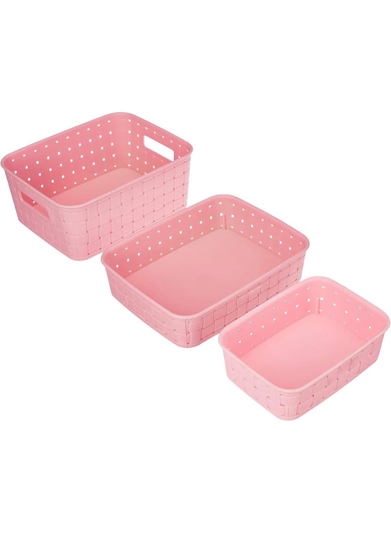 Dunekart Multipurpose Storage Baskets Set of 3, Large Plastic Organizer Bins for Fruits Vegetables Cosmetics Magazines, Home Office Organization - Pink - Image 1
